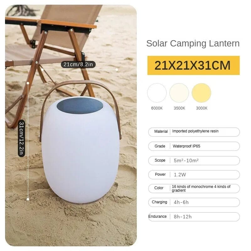 Solar Portable Outdoor Lantern Frosted Globe Warm White Gold Handle — Small Large