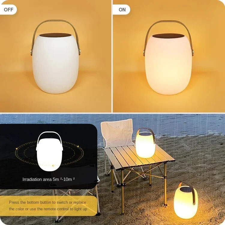 Solar Portable Outdoor Lantern Frosted Globe Warm White Gold Handle — Small Large
