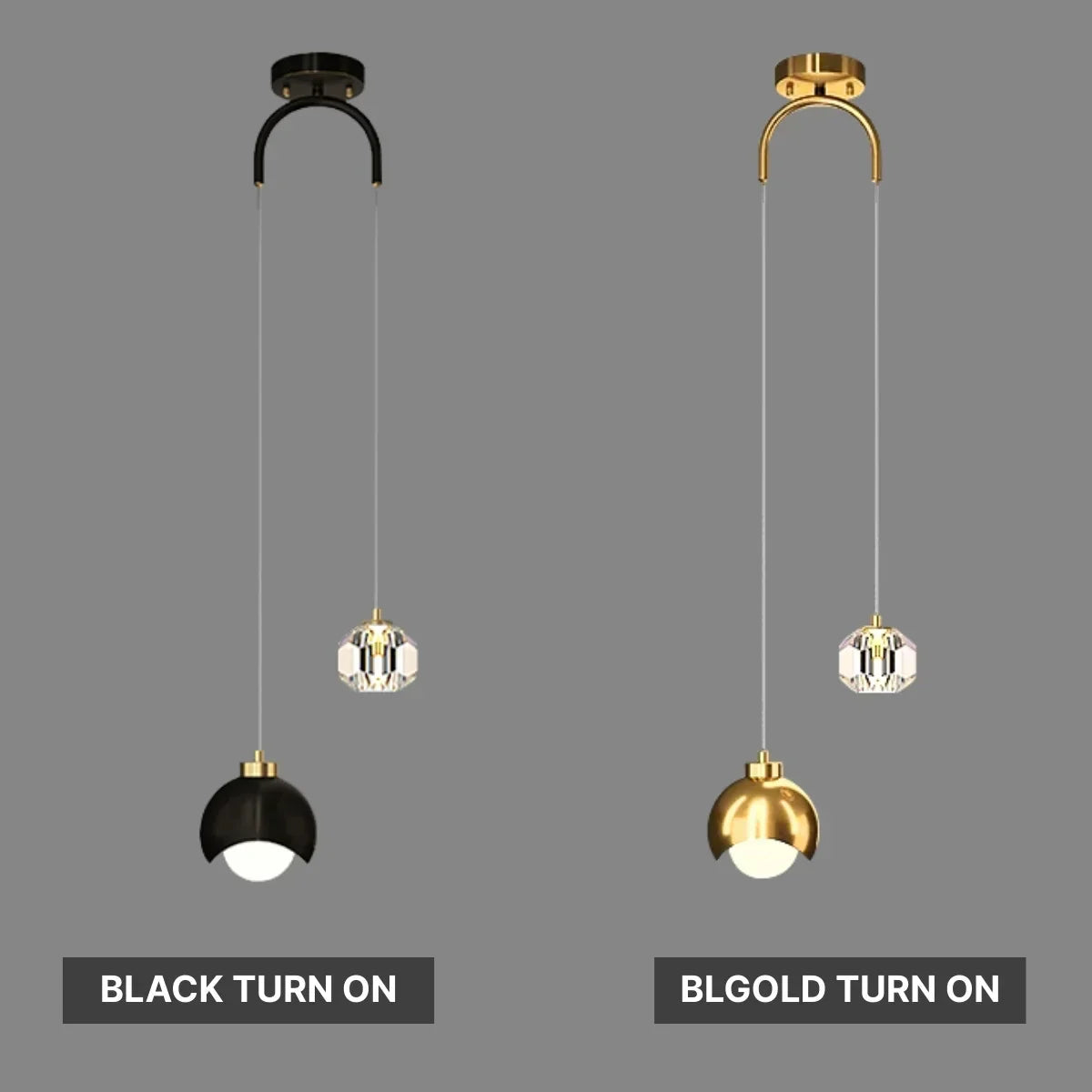 Crystal Mini Pendant Light Gold Dome Polished Dining Room Kitchen Island — Black Gold Warm White