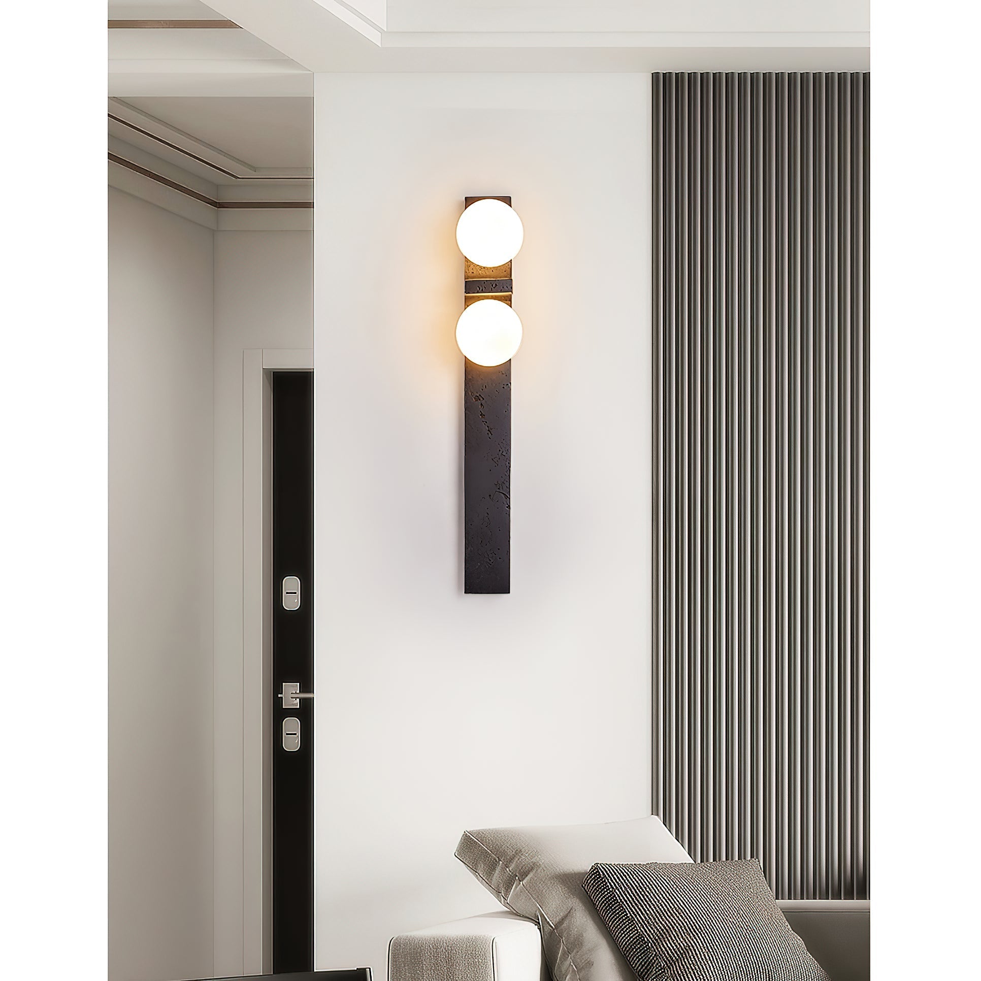 Asymmetrical Travertine Wall Sconce Natural Stone LED Warm Light Bedroom Living Room — Warm Cool