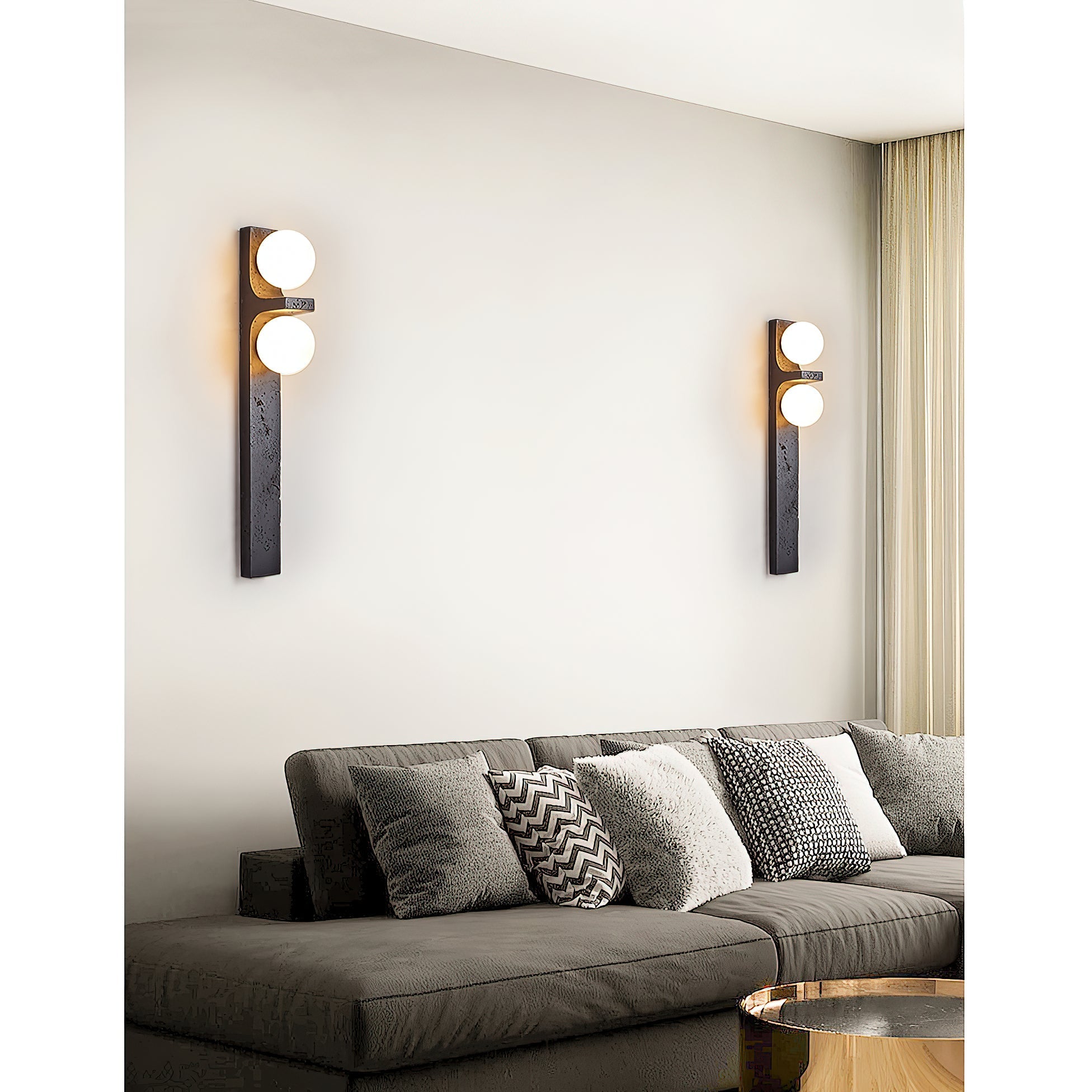Asymmetrical Travertine Wall Sconce Natural Stone LED Warm Light Bedroom Living Room — Warm Cool