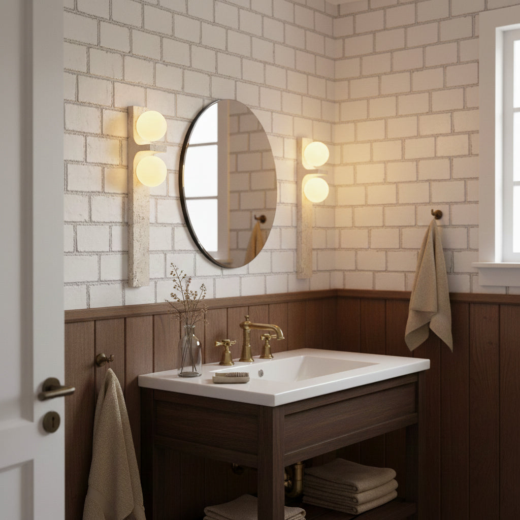 Asymmetrical Travertine Wall Sconce Natural Stone LED Warm Light Bedroom Living Room — Warm Cool
