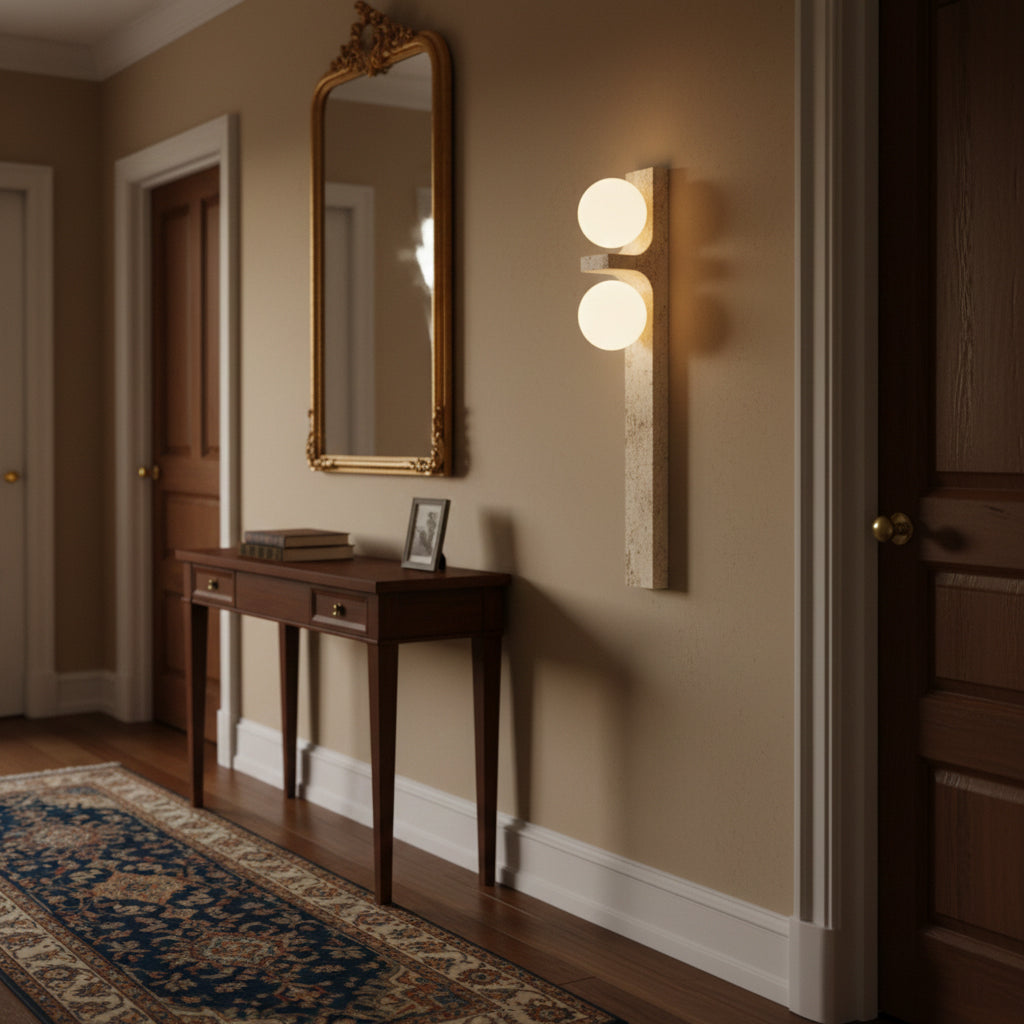 Asymmetrical Travertine Wall Sconce Natural Stone LED Warm Light Bedroom Living Room — Warm Cool