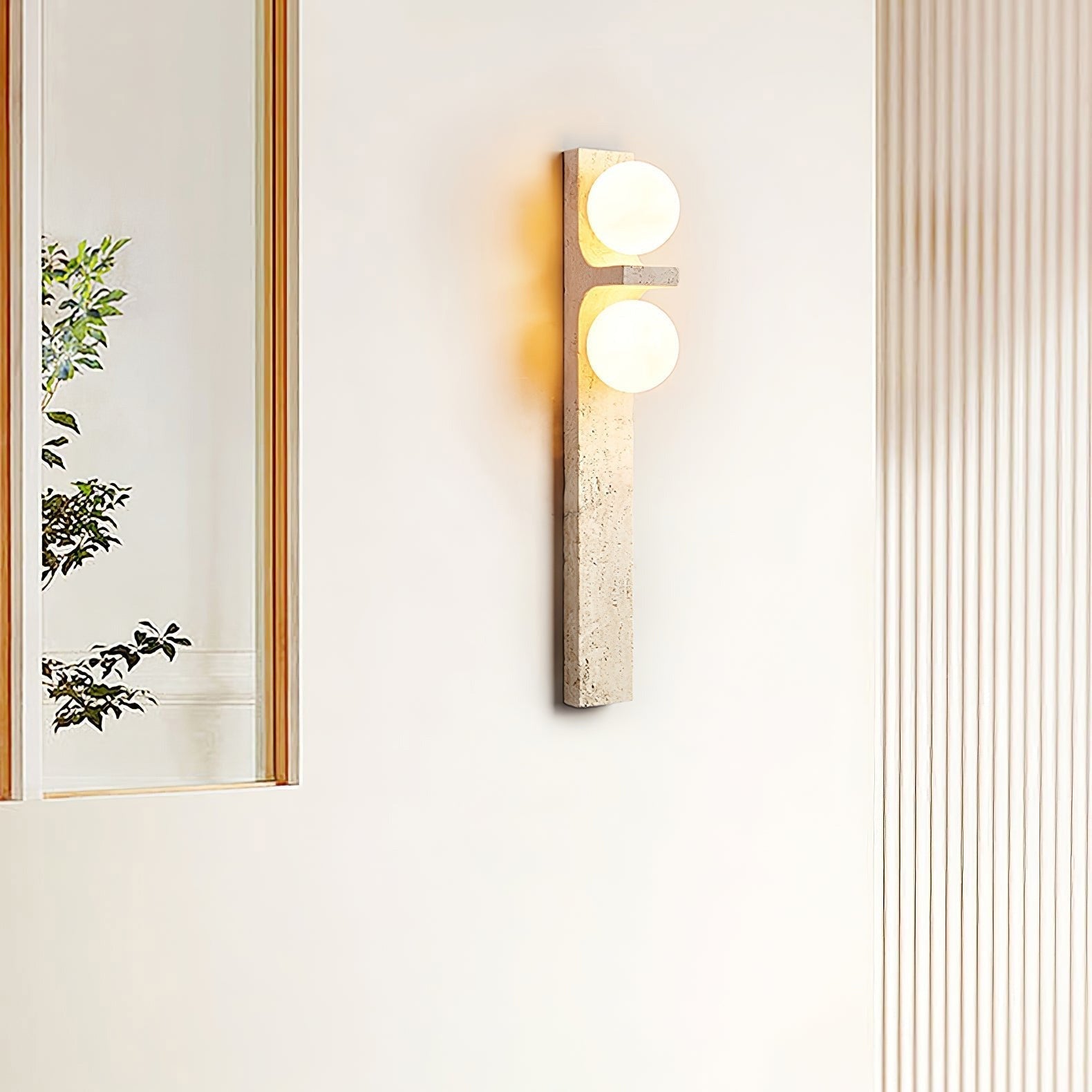 Asymmetrical Travertine Wall Sconce Natural Stone LED Warm Light Bedroom Living Room — Warm Cool