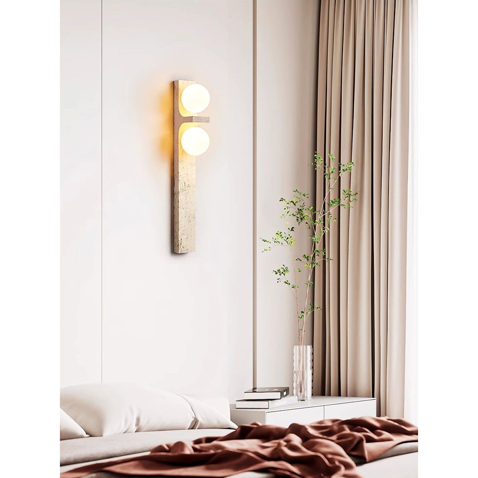 Asymmetrical Travertine Wall Sconce Natural Stone LED Warm Light Bedroom Living Room — Warm Cool