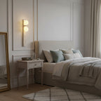 Asymmetrical Travertine Wall Sconce Natural Stone LED Warm Light Bedroom Living Room — Warm Cool