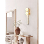 Asymmetrical Travertine Wall Sconce Natural Stone LED Warm Light Bedroom Living Room — Warm Cool