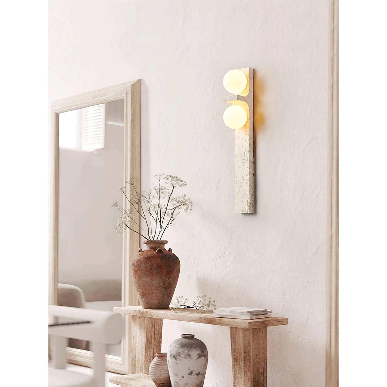 Asymmetrical Travertine Wall Sconce Natural Stone LED Warm Light Bedroom Living Room — Warm Cool