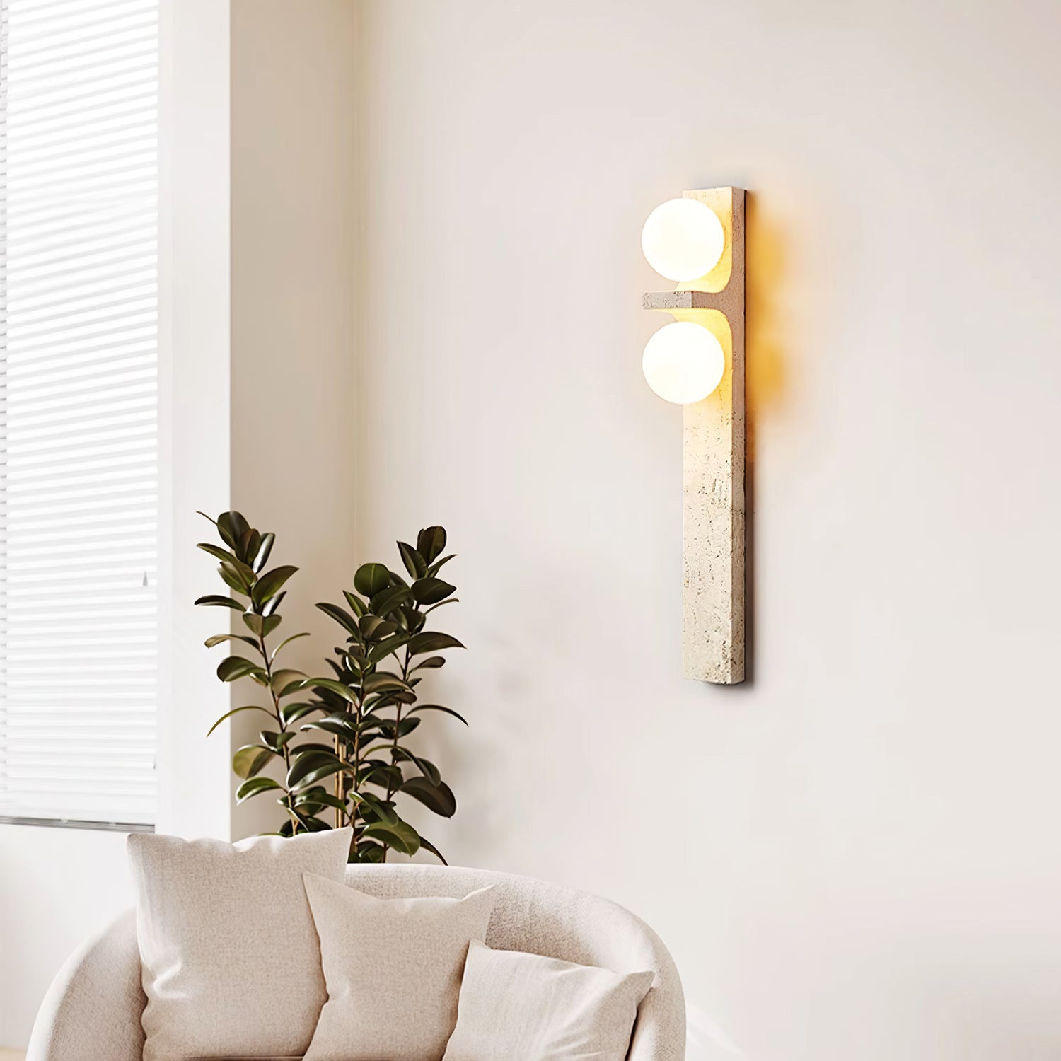 Asymmetrical Travertine Wall Sconce Natural Stone LED Warm Light Bedroom Living Room — Warm Cool