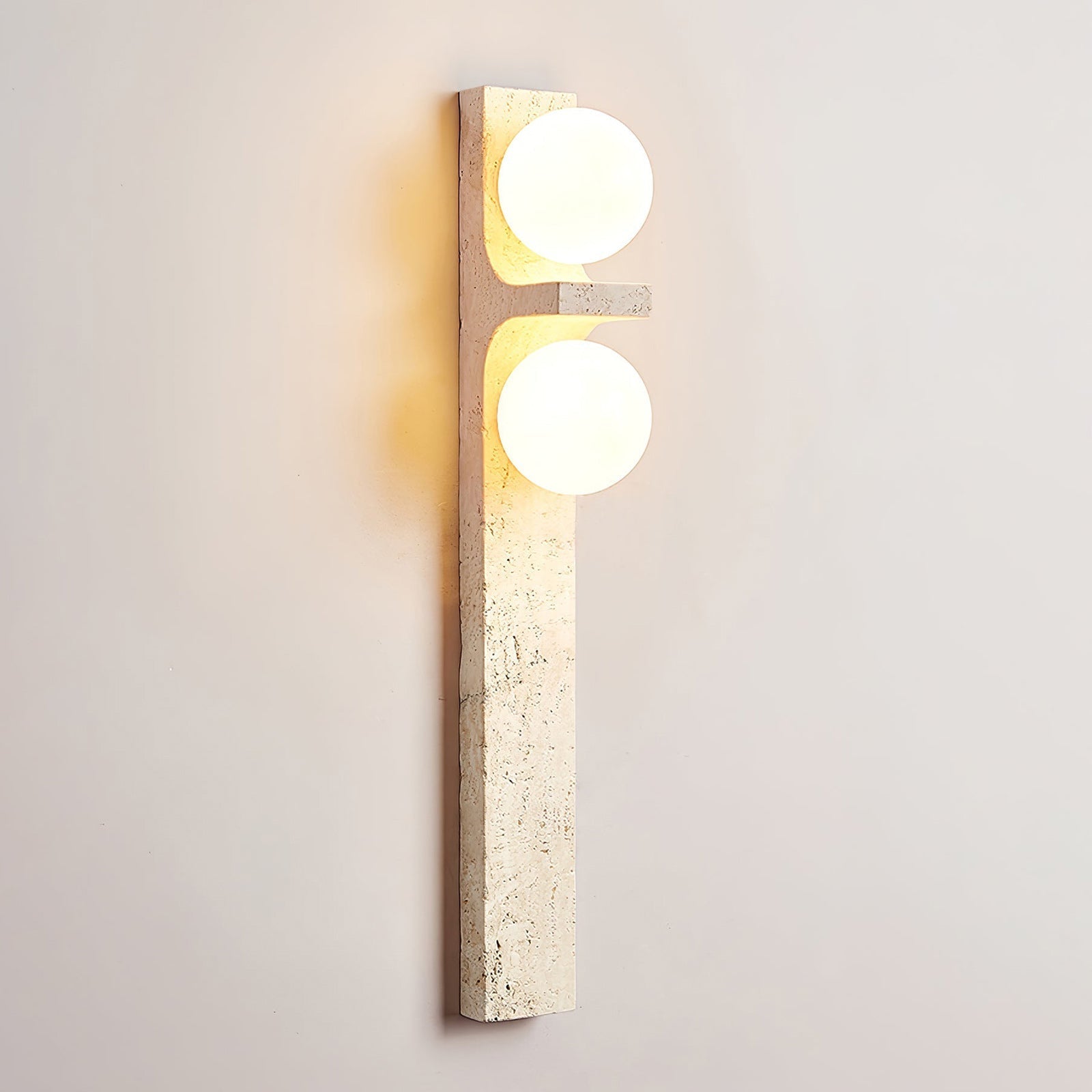 Asymmetrical Travertine Wall Sconce Natural Stone LED Warm Light Bedroom Living Room — Warm Cool
