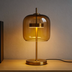 Stained Glass Table Lamp Gold Iron Base Dimmable Bedside Dining Room — Smoke Grey Amber Transparent