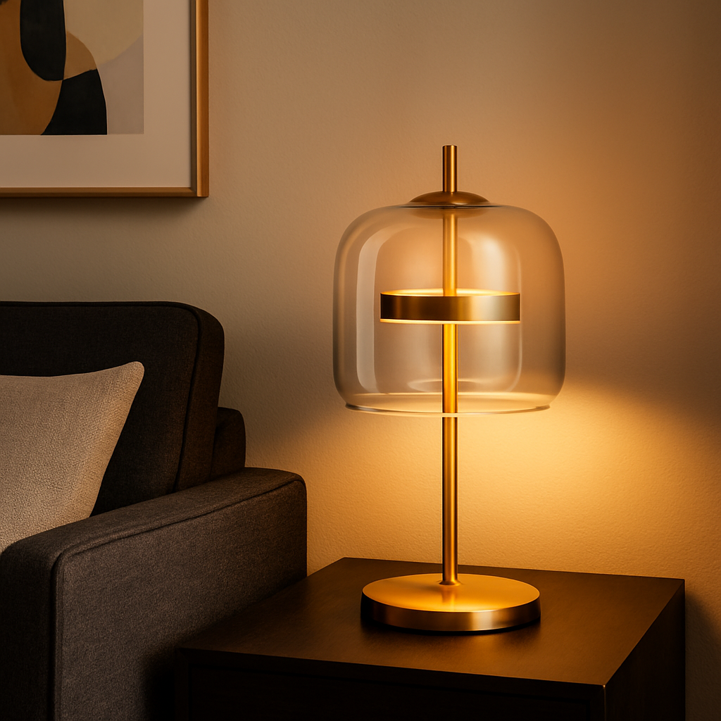 Stained Glass Table Lamp Gold Iron Base Dimmable Bedside Dining Room — Smoke Grey Amber Transparent