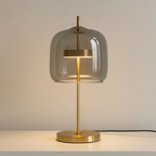 Stained glass table lamp gold iron base dimmable bedside dining room — smoke grey amber transparent