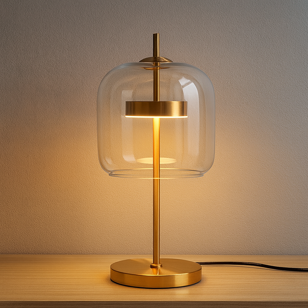 Stained Glass Table Lamp Gold Iron Base Dimmable Bedside Dining Room — Smoke Grey Amber Transparent
