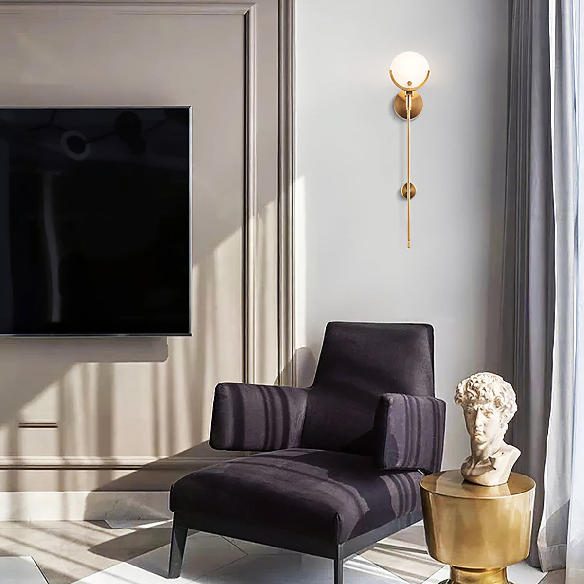 Bravi Brass Wall Sconce with Alabaster Shade