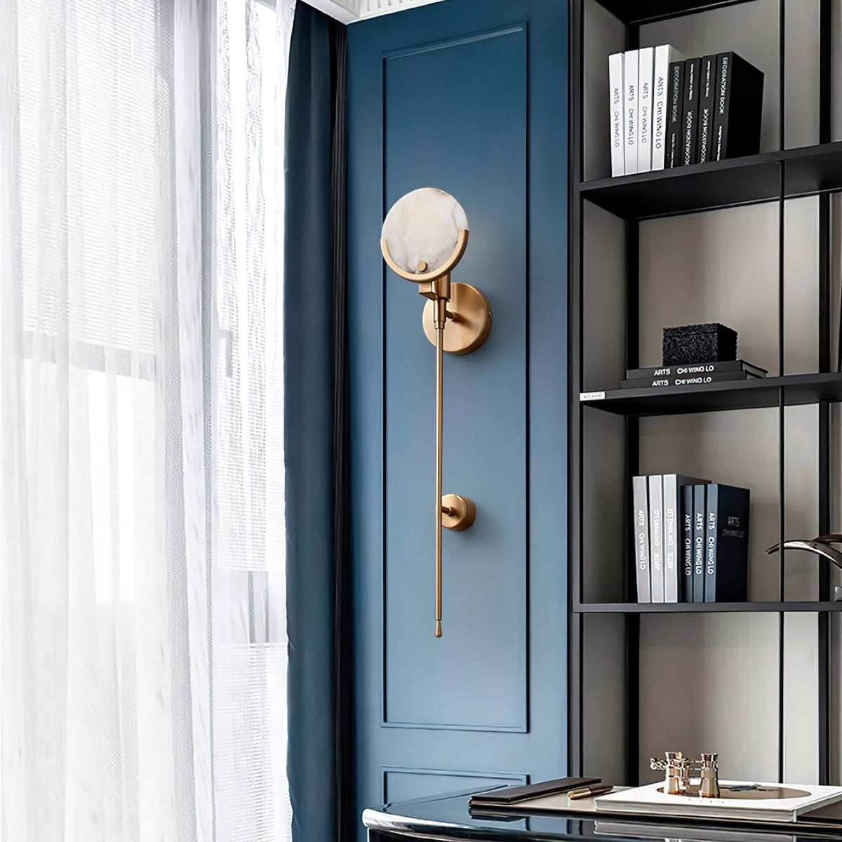 Bravi Brass Wall Sconce with Alabaster Shade