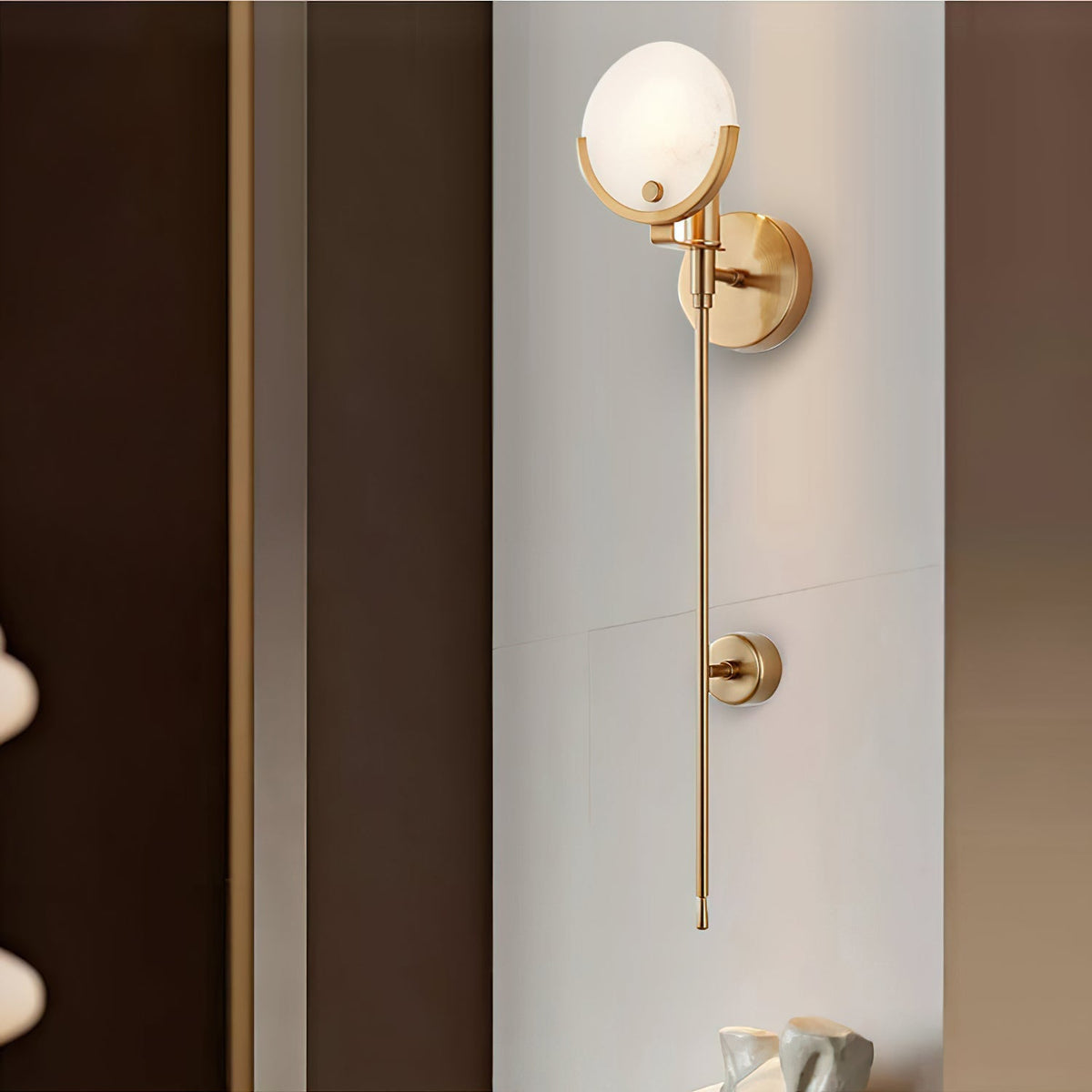 Bravi Brass Wall Sconce with Alabaster Shade