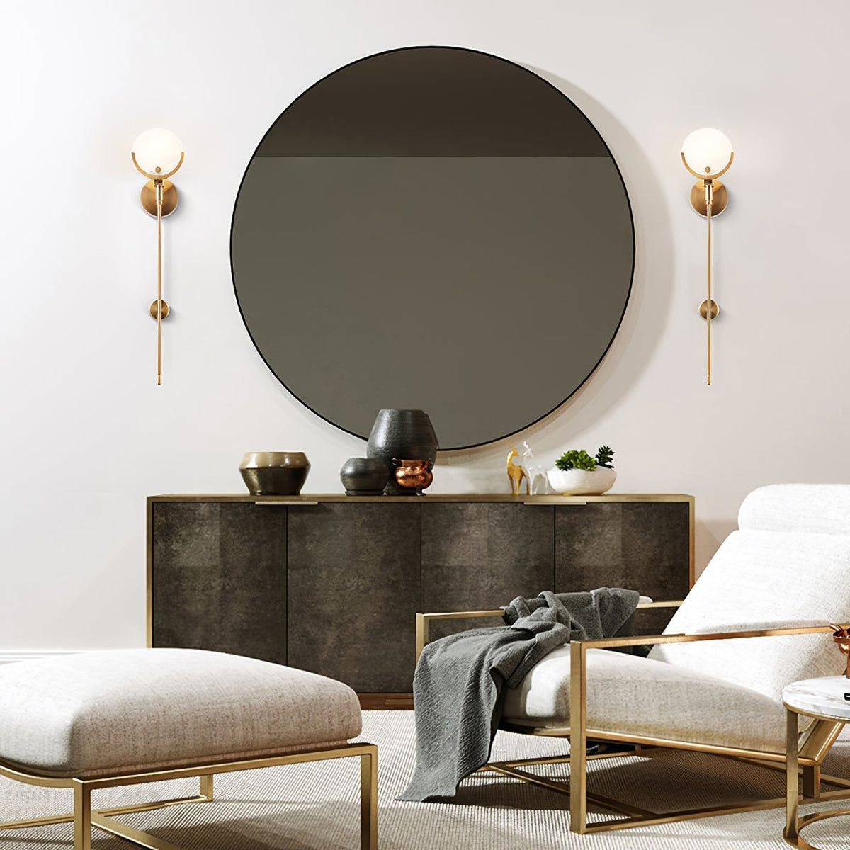 Bravi Brass Wall Sconce with Alabaster Shade
