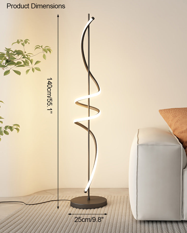 Dimmable Spiral Arc Floor Lamp Sculptural LED Warm White Living Room Bedroom — 3 Finish Options