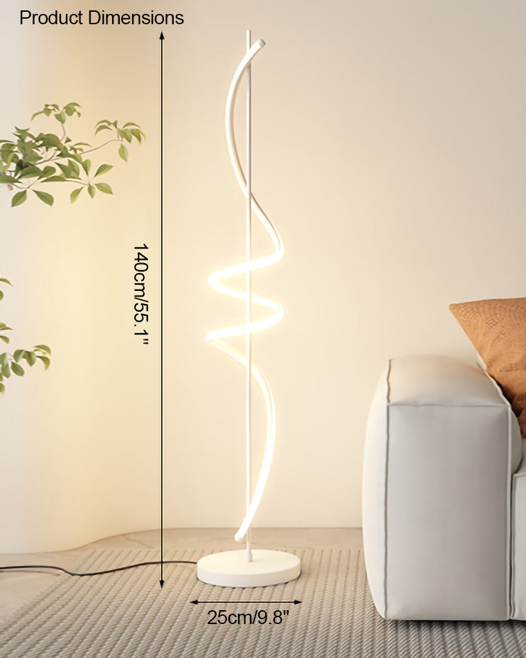 Dimmable Spiral Arc Floor Lamp Sculptural LED Warm White Living Room Bedroom — 3 Finish Options