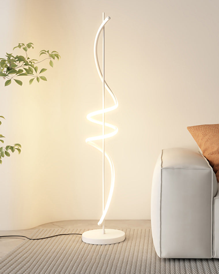Dimmable Spiral Arc Floor Lamp Sculptural LED Warm White Living Room Bedroom — 3 Finish Options