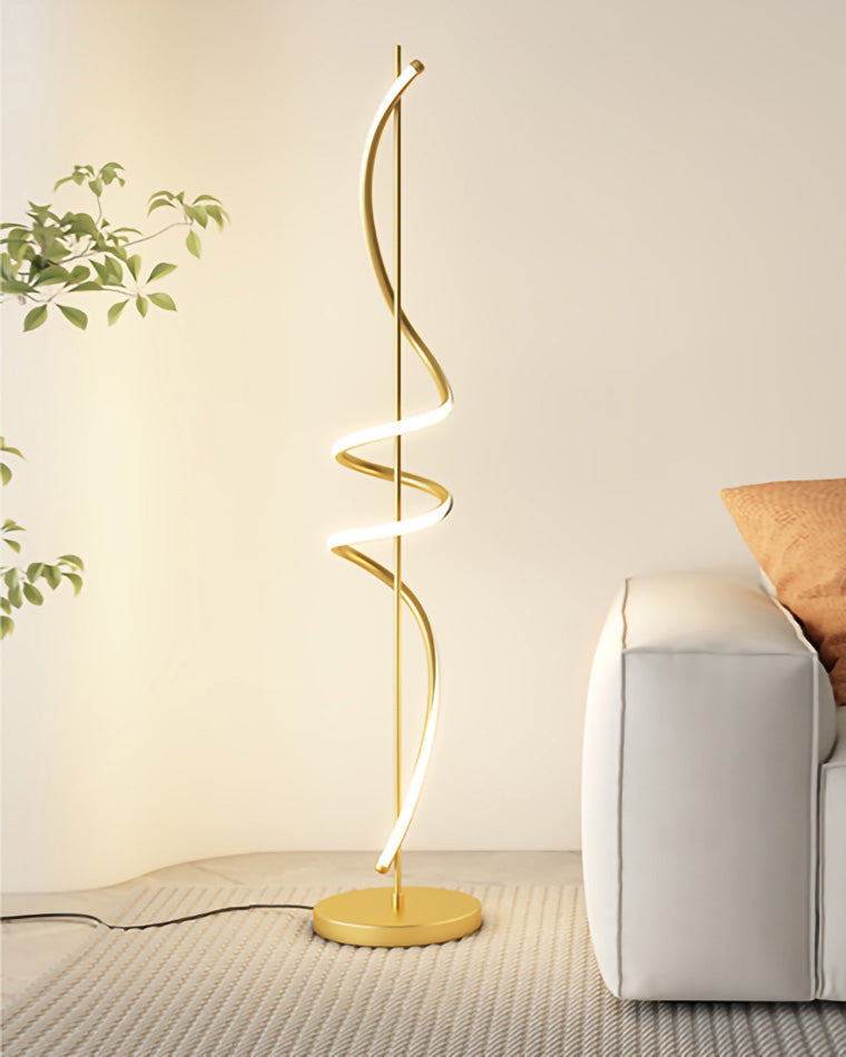 Dimmable Spiral Arc Floor Lamp Sculptural LED Warm White Living Room Bedroom — 3 Finish Options