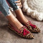 Orthopedic-Inspired Soft Suede Leopard Pointed Loafers