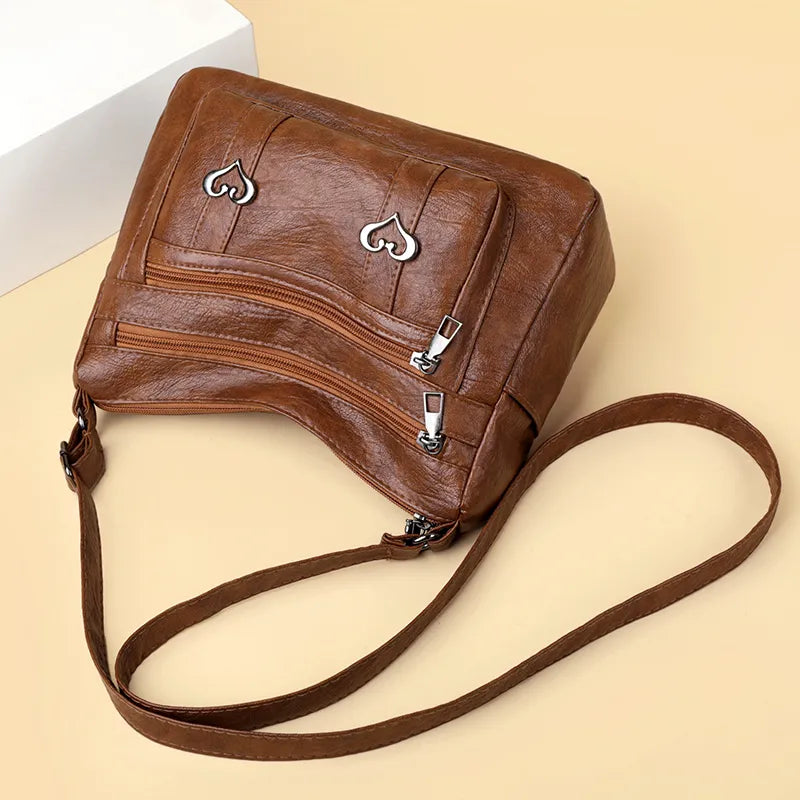 Leather Multi-Pockets Crossbody Bag