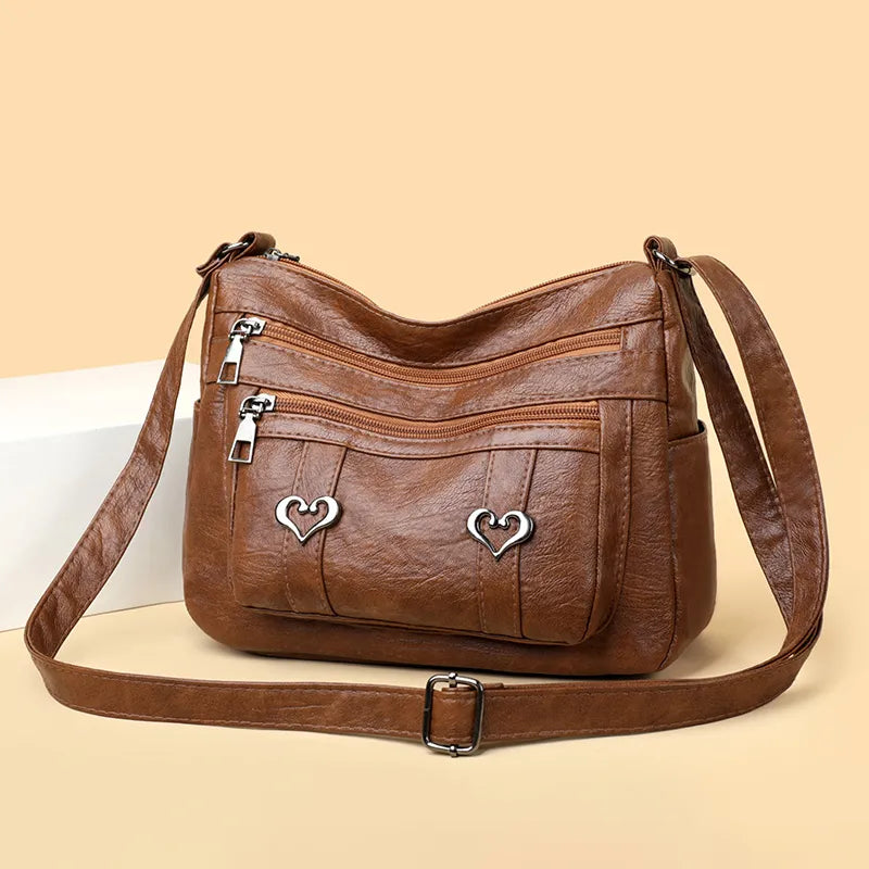 Leather Multi-Pockets Crossbody Bag