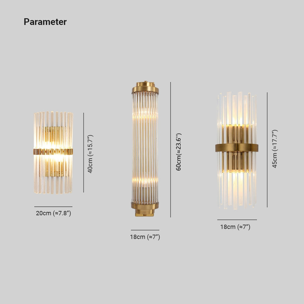 Ray Modern Gold Cylindrical Metal & Crystal Wall Lamp