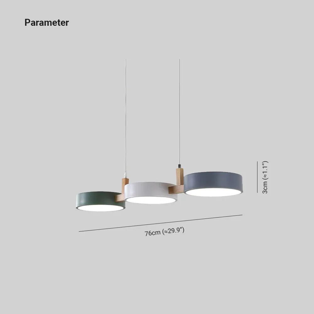 Aira Metal & Wood 3 Heads Circular LED Pendant Light