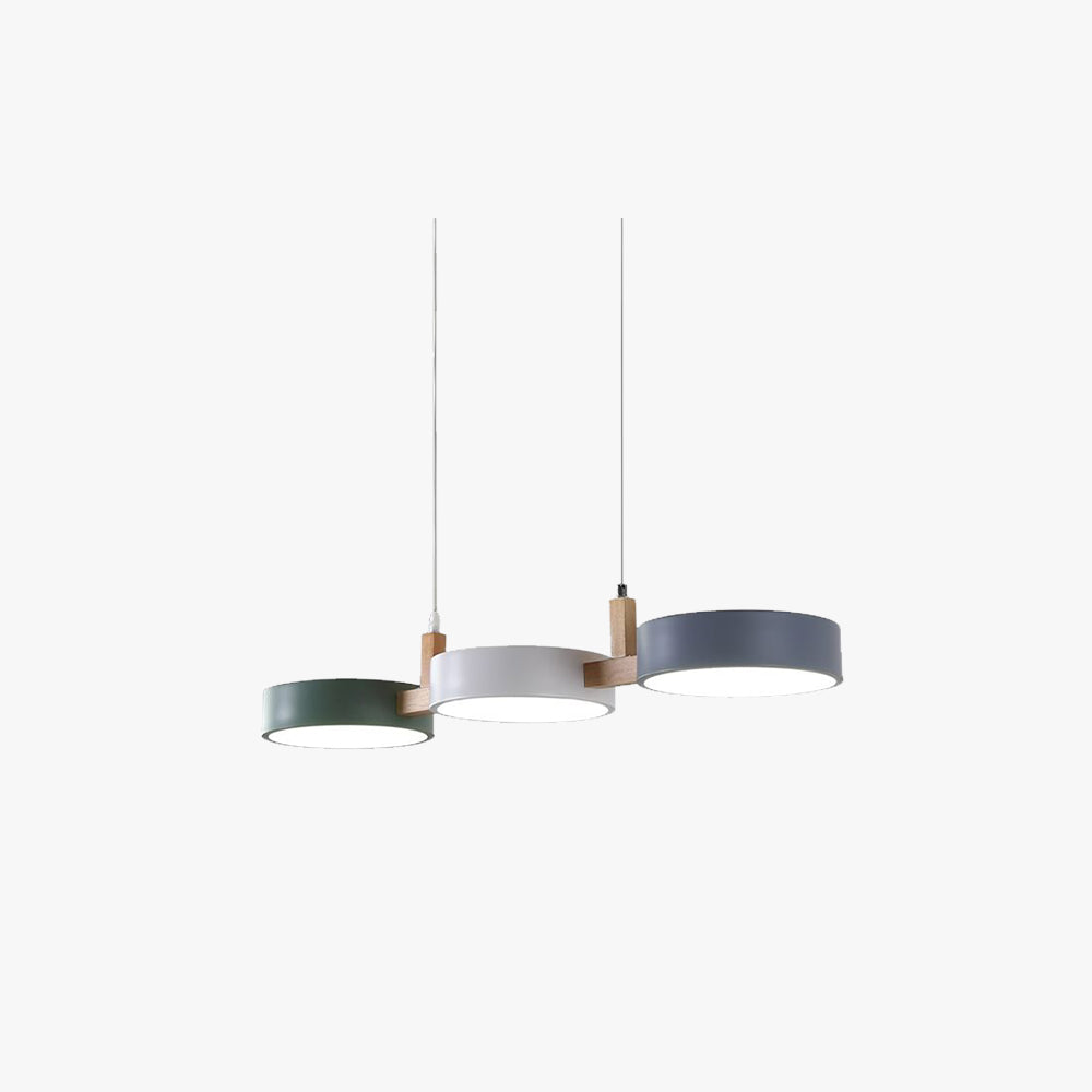 Aira Metal & Wood 3 Heads Circular LED Pendant Light