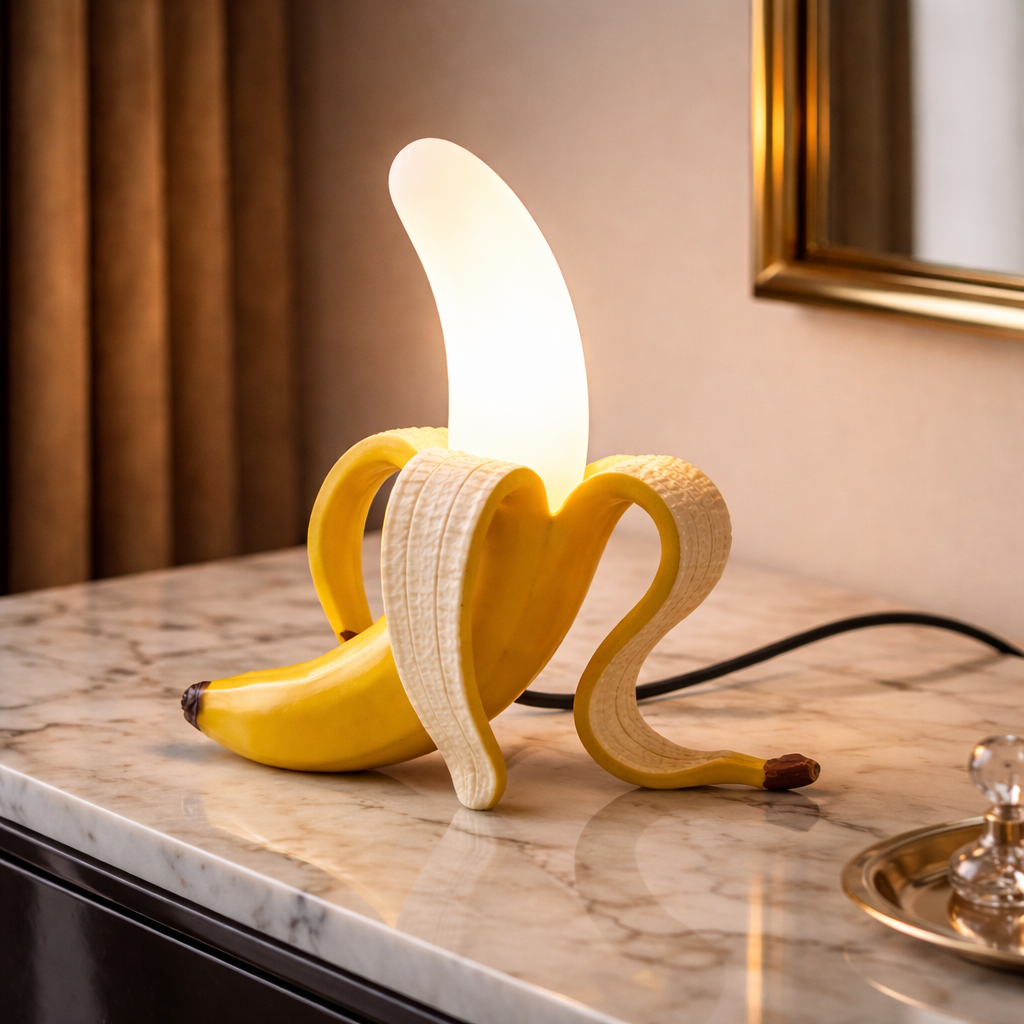 Banana art deco LED table lamp brass chrome bedside living room — sitting upright lounging