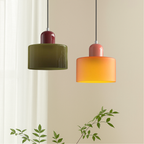Geometric Glass Pendant Light, Colored Bauhaus Shade, Kitchen Island Lamp