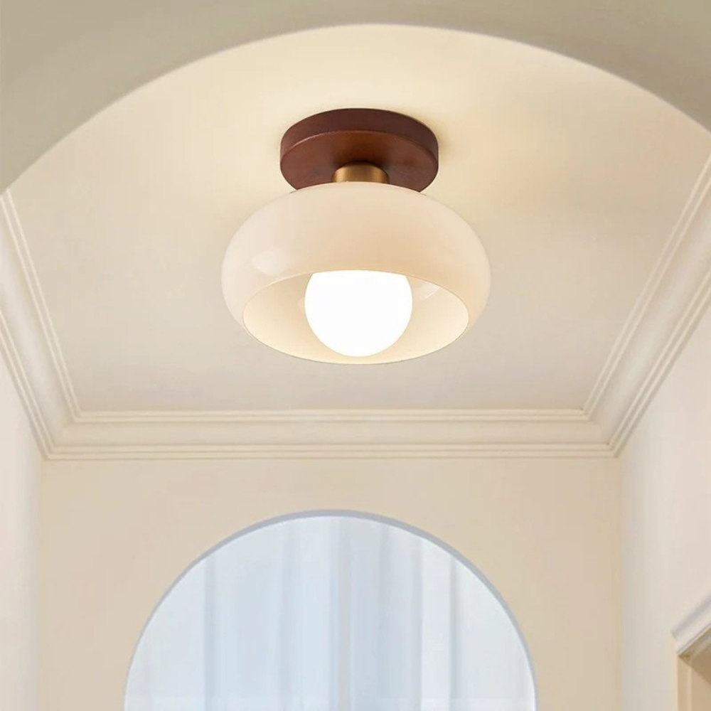 Flush Mount Ceiling Light, Cream Glass Shade, Modern Warm LED, Bedroom