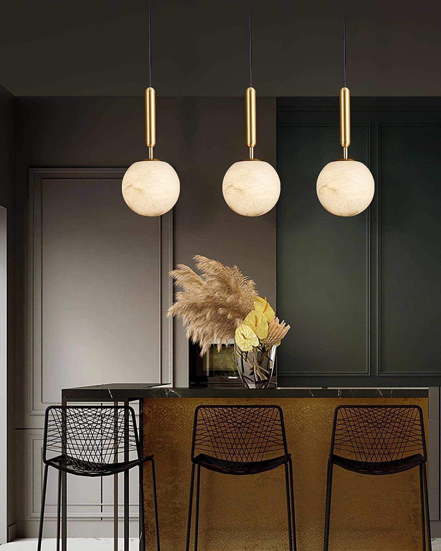 Brass Alabaster Globe Pendant Light G9 LED Modern Kitchen Island Dining Bedroom — Brass White
