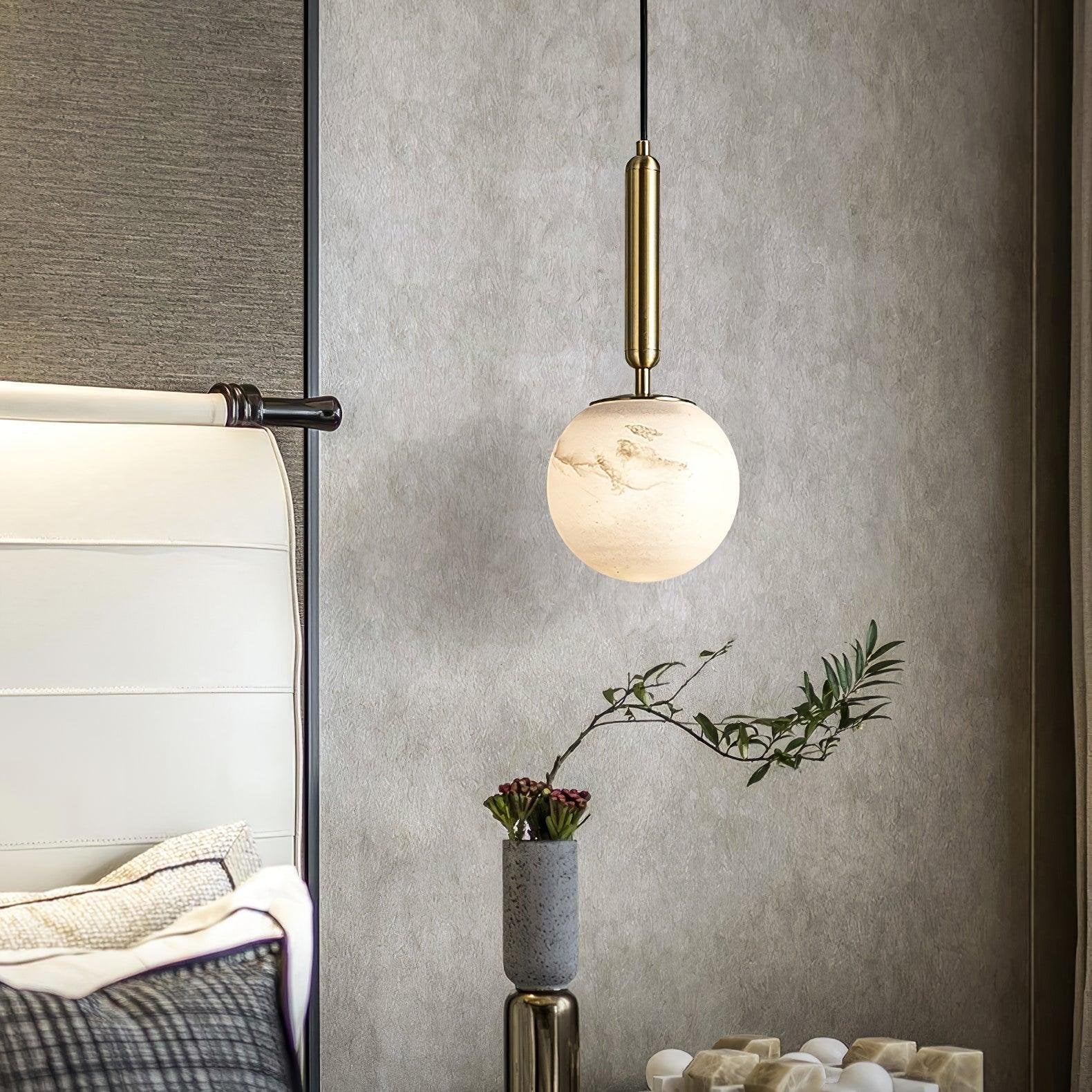 Conical Brass Alabaster Pendant Light Natural Stone Warm LED Dining Room Bedroom — Brass Hardware
