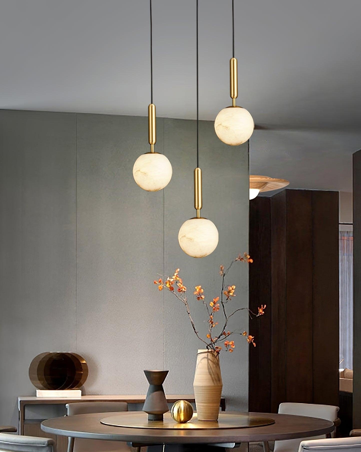 Brass Alabaster Globe Pendant Light G9 LED Modern Kitchen Island Dining Bedroom — Brass White