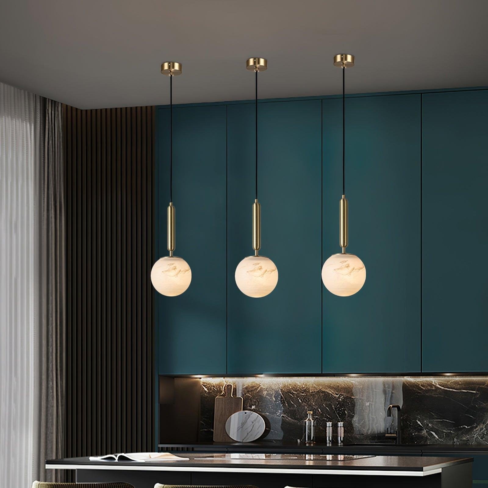 Conical Brass Alabaster Pendant Light Natural Stone Warm LED Dining Room Bedroom — Brass Hardware
