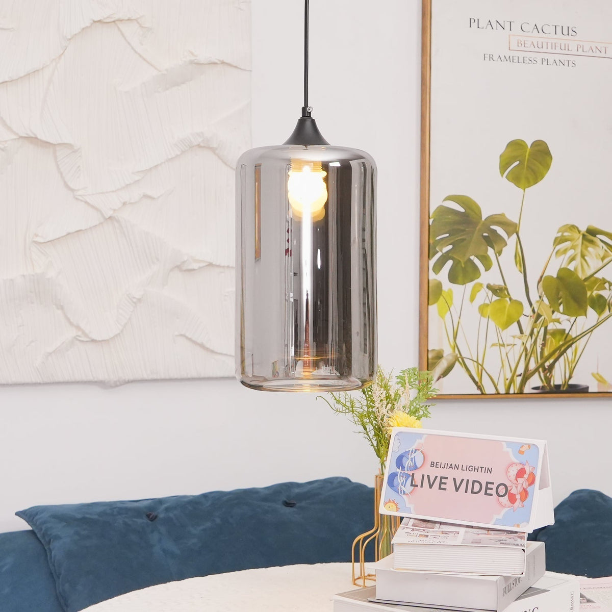 June Minimalist Bottle Glass Pendant Light Smoke Gray