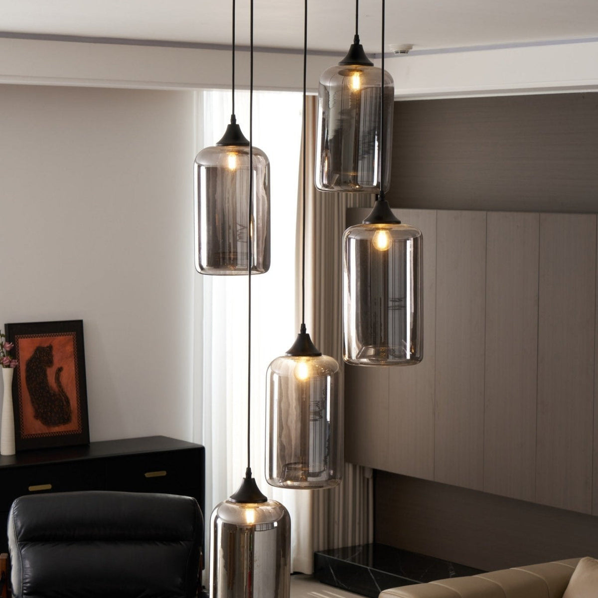 June Minimalist Bottle Glass Pendant Light Smoke Gray