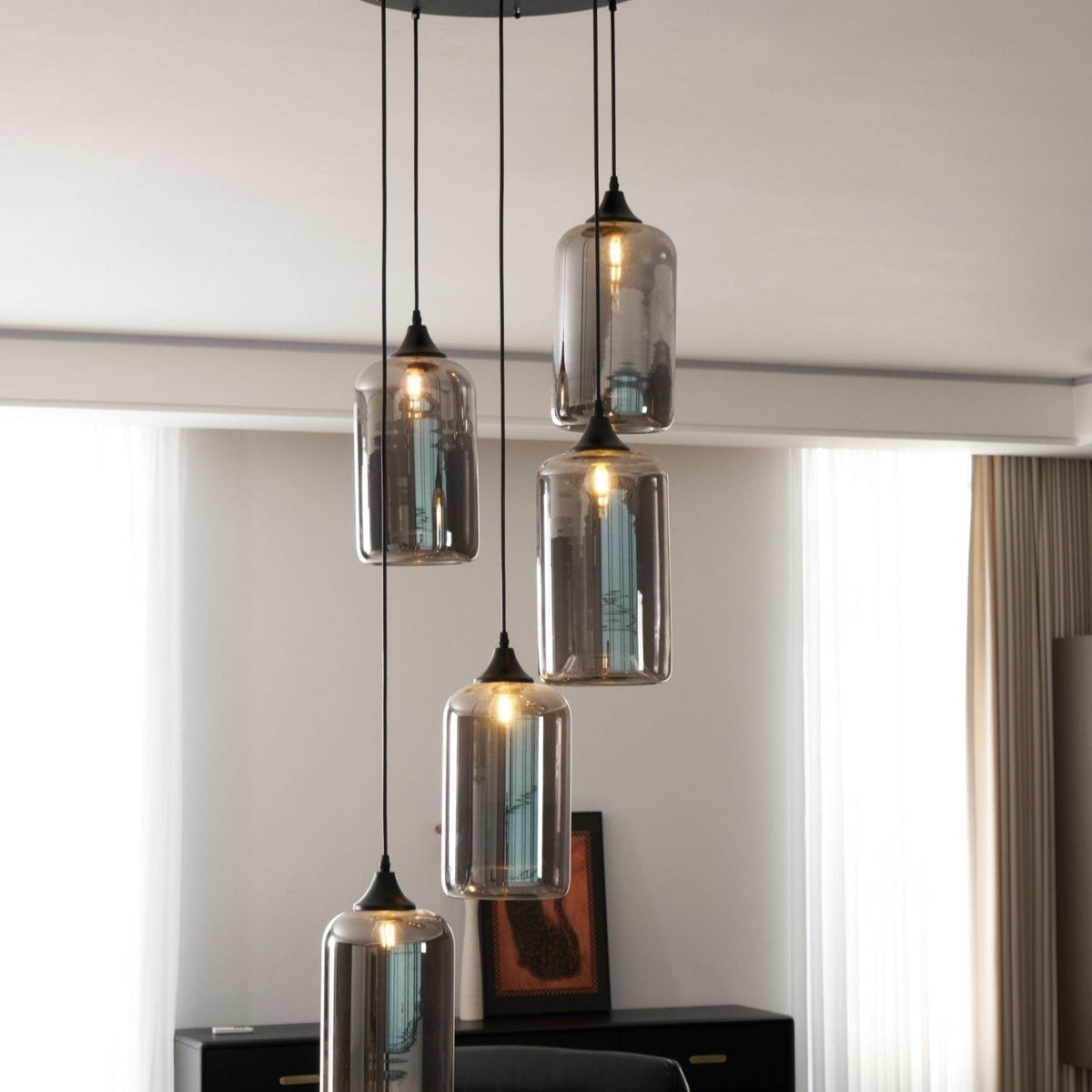 June Minimalist Bottle Glass Pendant Light Smoke Gray