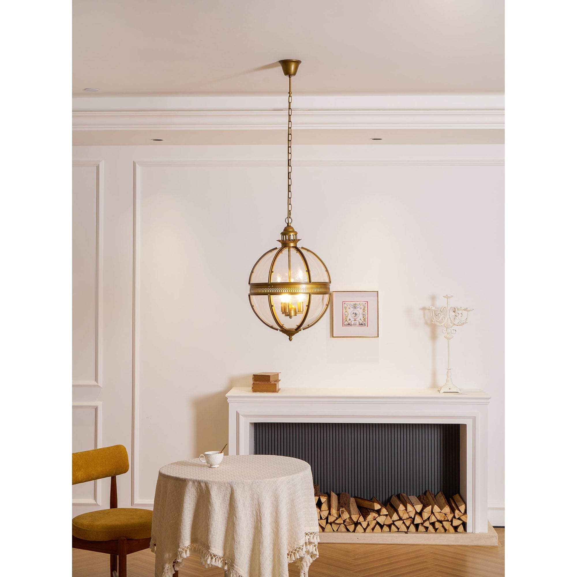 Braeden Sculptural Pendant Light Natural Stone LED Warm White Dining Room Bedroom — Brass Hardware