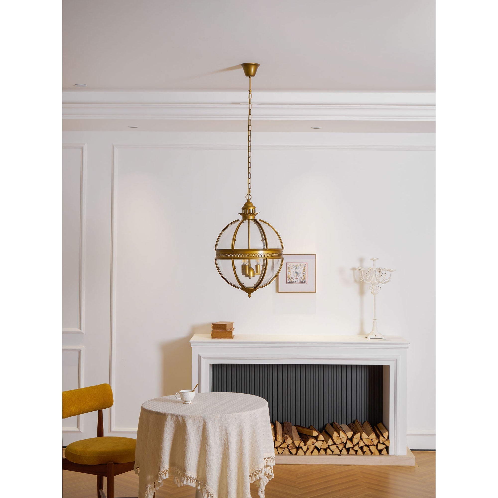 Braeden Sculptural Pendant Light Natural Stone LED Warm White Dining Room Bedroom — Brass Hardware