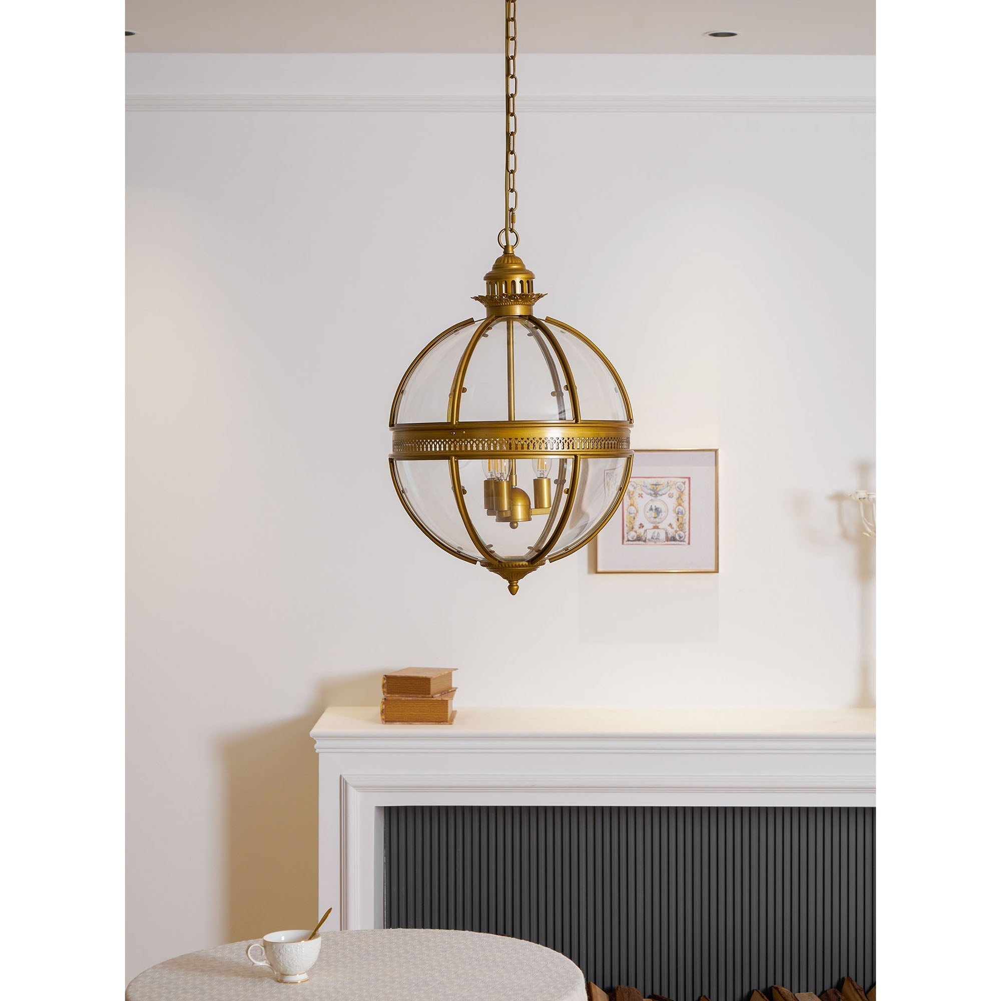 Braeden Sculptural Pendant Light Natural Stone LED Warm White Dining Room Bedroom — Brass Hardware