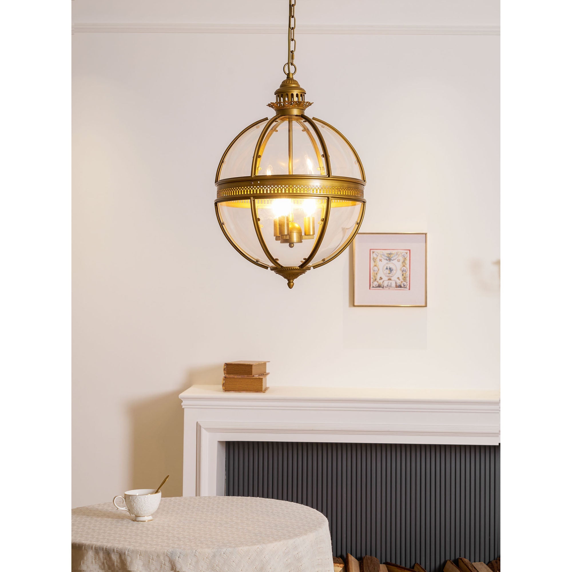 Braeden Sculptural Pendant Light Natural Stone LED Warm White Dining Room Bedroom — Brass Hardware