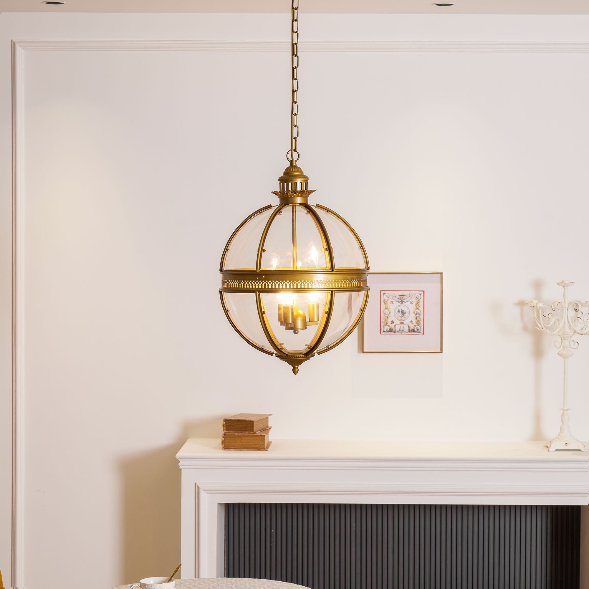 Braeden Sculptural Pendant Light Natural Stone LED Warm White Dining Room Bedroom — Brass Hardware