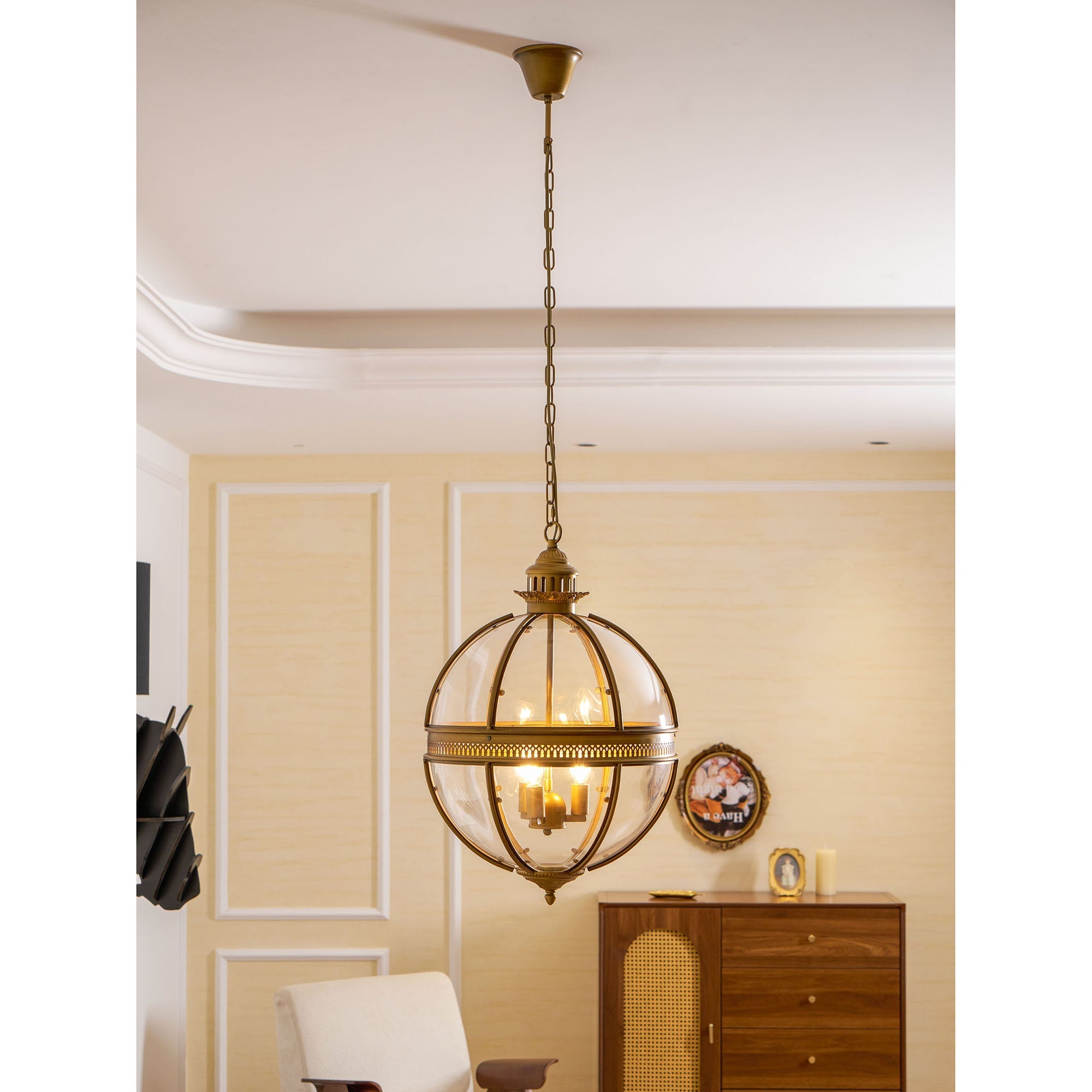 Braeden Sculptural Pendant Light Natural Stone LED Warm White Dining Room Bedroom — Brass Hardware
