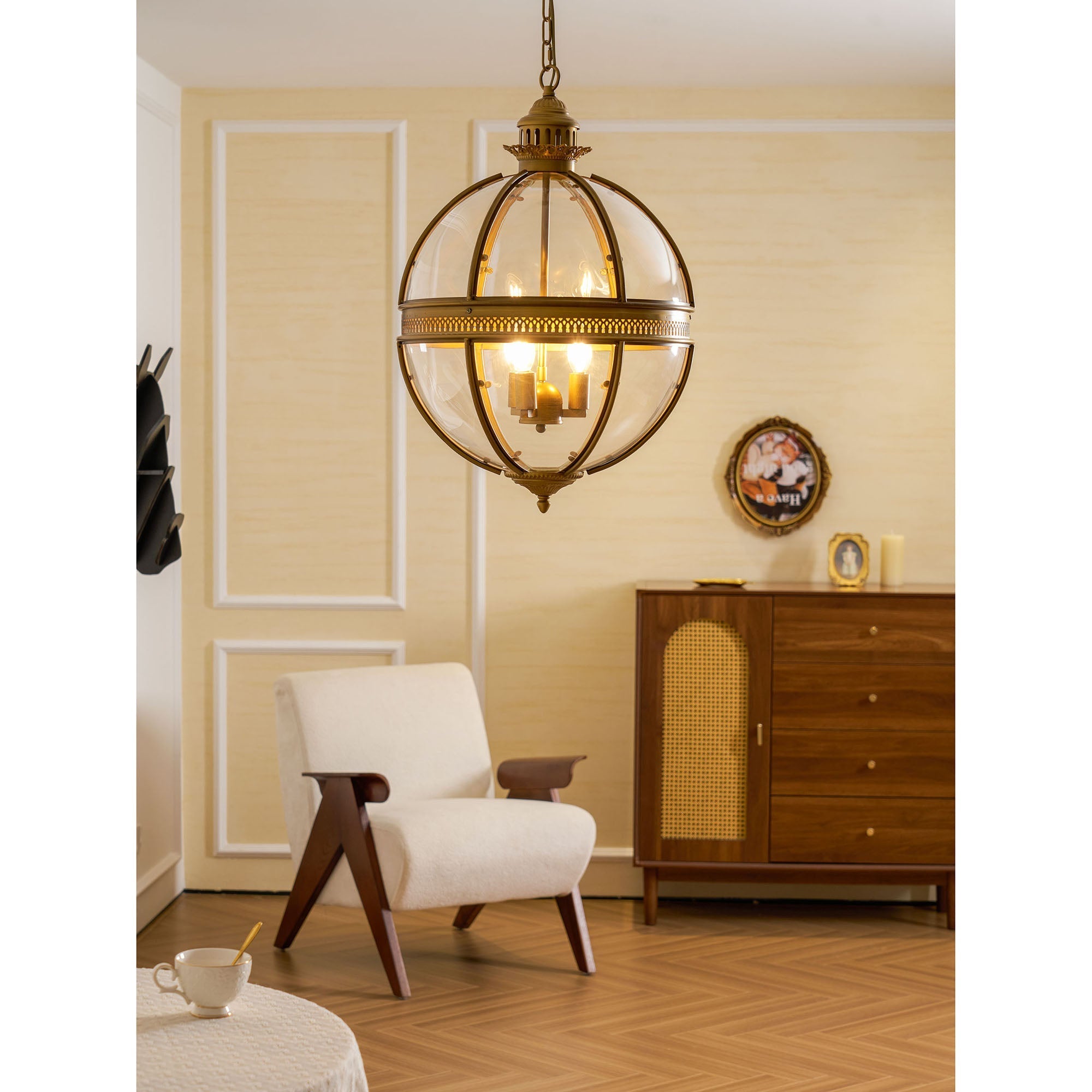 Braeden Sculptural Pendant Light Natural Stone LED Warm White Dining Room Bedroom — Brass Hardware