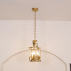 Brighton Lantern Pendant Lamp Geometric Metal Frame Glass LED Warm White Kitchen Dining — Brass Black